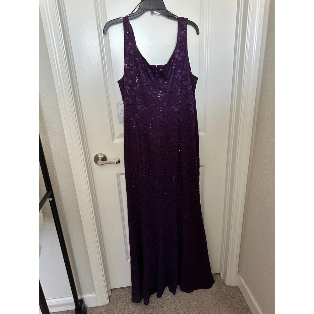 S.L. Fashions Women's Long Sequin Lace Fit and Flare Dress - Picture 8 of 10